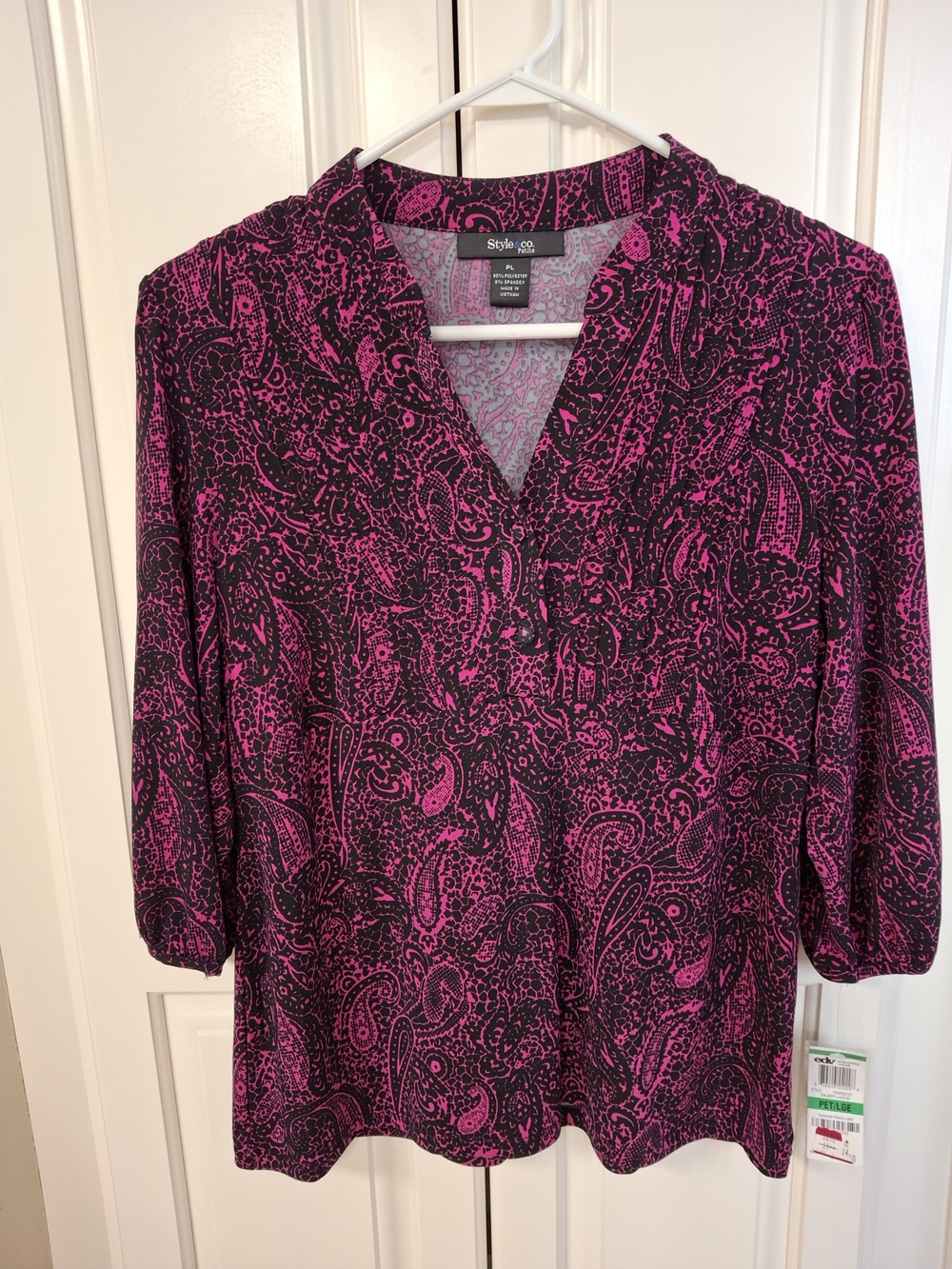 Style & Co. Women's Pink Paisley V-Neck Blouse NWT